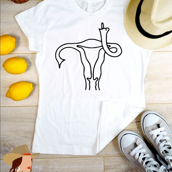 Uterus middle finger tee tshirt- pro choice-human rights- NEW made to order - Picture 1 of 1